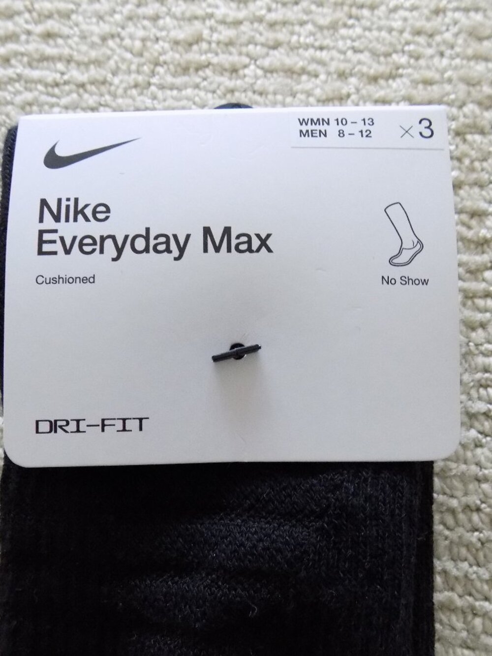 NWT MENS NIKE EVERYDAY MAX CUSHIONED NO SHOW SOCKS BLACK GREY WHITE #2 - Picture 2 of 3